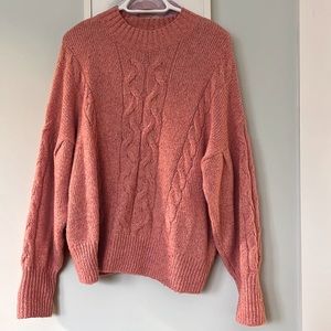 Coral Cable Knit Oversized Sweater- L
